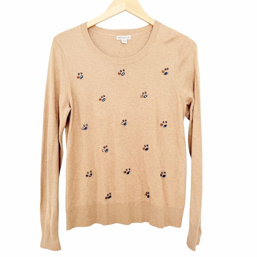 Merona Tan Beaded Sweater Sz M